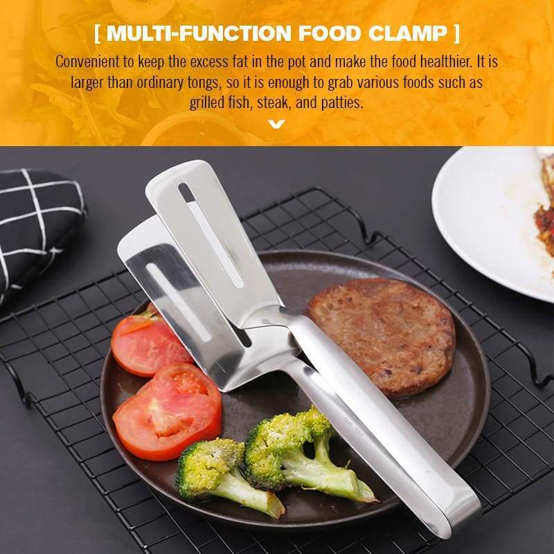 3-in-1 cooking clamp – grab, flip, scrape, and drain oil easily!